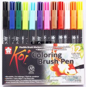 Zestaw 12 pisaków pędzelkowych Koi Coloring Brush Pen Sakura